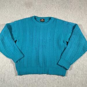 Vintage High Sierra Sweater Mens Large Teal Cable Knit Crewneck Pullover 90s